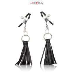 Pinces à tétons avec pompons - Calexotics  en simili cuir noir