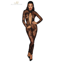 Combinaison intégrale en tulle floqué F237 transparente et sexy pour soirées coquines