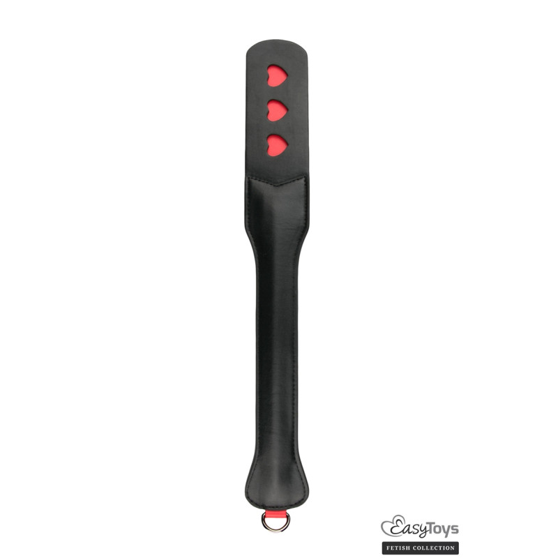 Paddle cuir noir EasyToys Fetish Collection 3 cœurs en relief