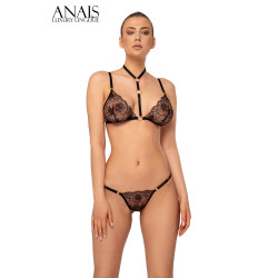 Ensemble lingerie Leonore 2 pièces tulle noir brodé et anneaux dorés