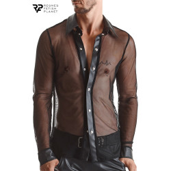 Chemise Cesare Regnes transparente noire coupe Slim-Fit wetlook