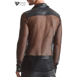 Maille transparente chemise Cesare Regnes tissu wetlook et boutons