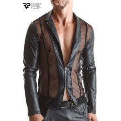 Veste Daniele Regnes wetlook noir et maille transparente