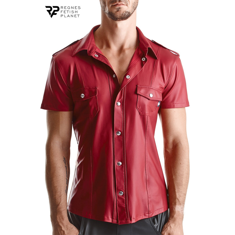 Chemise wetlook rouge Carlo Regnes coupe Slim-Fit homme