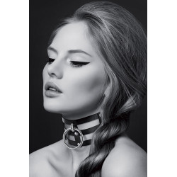 Collier Fetish large avec anneau noir bondage SM cuir synthétique chic dominant