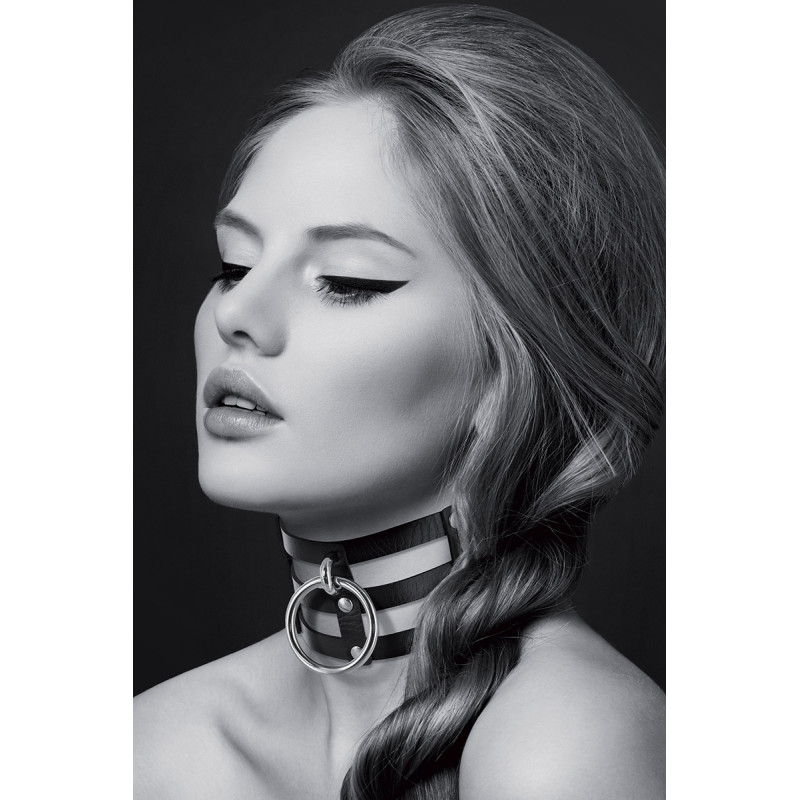 Collier Fetish large avec anneau noir bondage SM cuir synthétique chic dominant