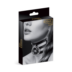 Collier Fetish large avec anneau décoratif cuir noir look Fetish chic et provocant