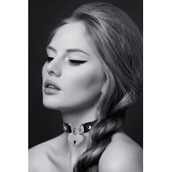 Collier cadenas cœur Bijoux Pour Toi noir simili cuir ras de cou sexy et séduction