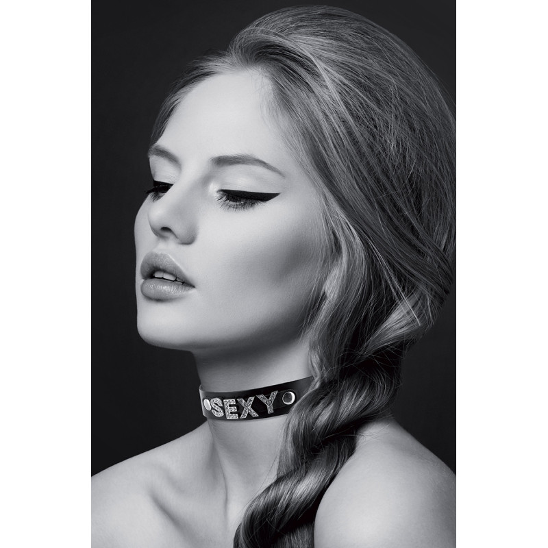 Collier strass SEXY Bijoux Pour Toi noir cuir brillant glamour et audacieux