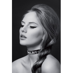 Collier strass SLAVE Bijoux Pour Toi cuir noir inscription brillante SM