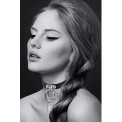Collier Fetish double anneau Bijoux pour Toi simili cuir noir ras de cou réglable
