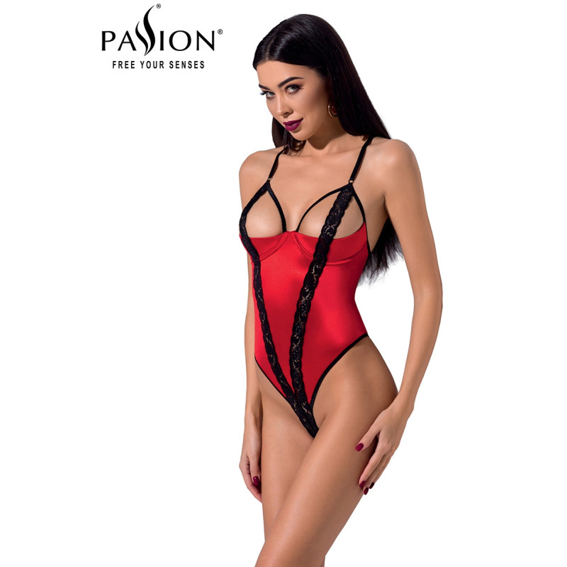 Body sexy Femmina - Passion en satin rouge éclatant et dentelle noire