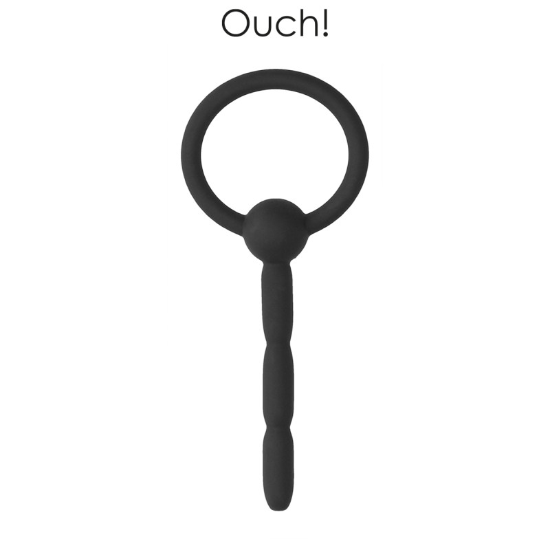 Sonde urétrale Ouch silicone noire 10,5 cm 7,5 cm insertion anneau retrait sécurité