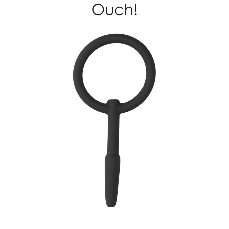Sonde urétrale Ouch silicone noire 8,7 cm 5,5 cm insertion anneau retrait confort