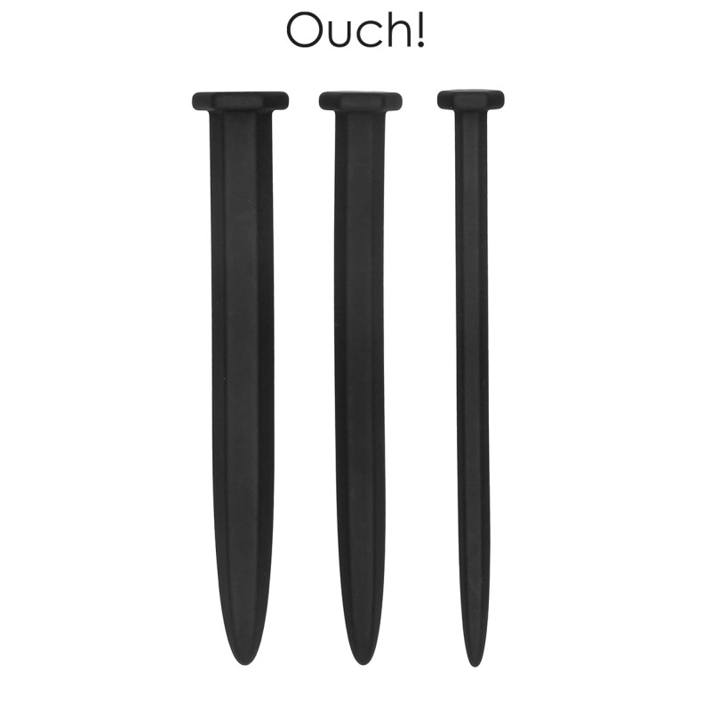 Set 3 plugs urétraux Ouch silicone grands clous tiges hexagonales 15,5 cm sensation