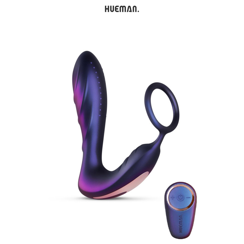 Plug vibrant Black Hole Hueman avec cockring et stimulateur périnéal