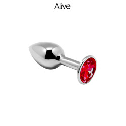 Plug métal bijou rouge L Alive, douceur et strass rouge pour plaisir anal raffiné