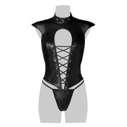 Corsage lacé sexy fetish Grey Velvet, décolleté profond, effet structurant et dos ajustable