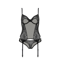 Guêpière Selaginella string assorti tulle et dentelle, gousset coton, confort optimal