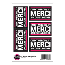5 stickers Jacquie et Michel décorations autocollantes rectangulaires J&M