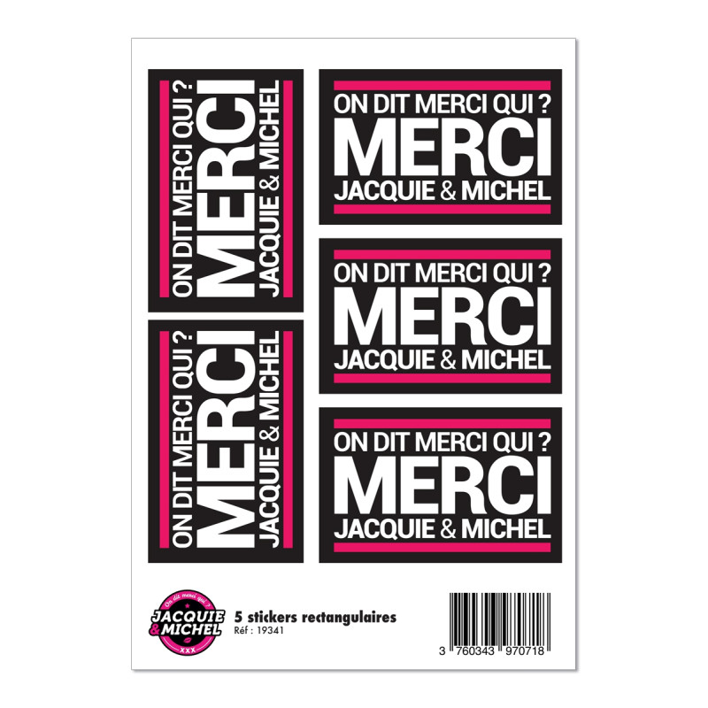 5 stickers Jacquie et Michel décorations autocollantes rectangulaires J&M