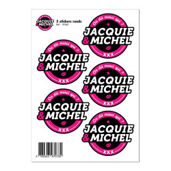 5 stickers Jacquie et Michel noir logo rond autocollants ronds passion