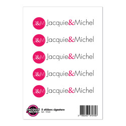 5 stickers Jacquie et Michel autocollants signature dimensions 10,6 x 2,5 cm