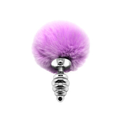 Plug métal Fluffy Twist S mauve Alive, plug anal, stimulation, pompon doux, débutants