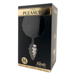 Plug métal Fluffy Twist M noir bijou anal pompon fourrure synthétique confort sexy