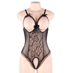 Body noir ouvert lingerie femme, extensible, bretelles réglables, allure sensuelle et confortable