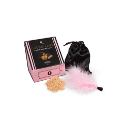 Kit poudre comestible chocolat Secret Play, plumeau doux pour caresses et stimulation sensorielle intense.
