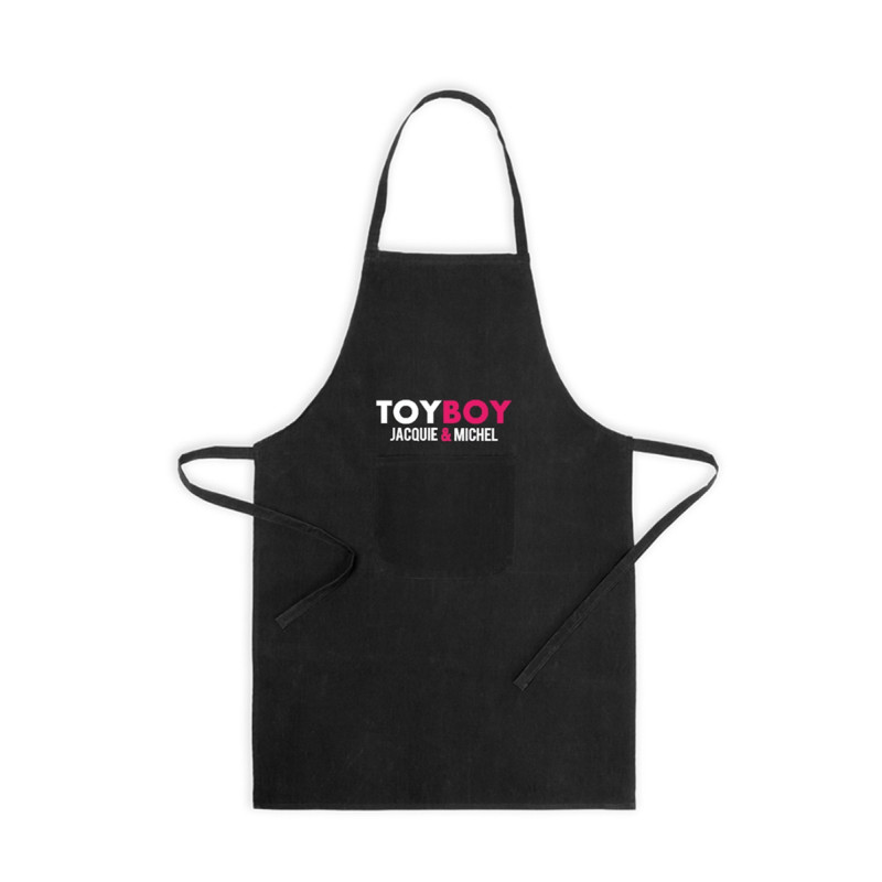 Tablier Toy Boy Jacquie et Michel, ajustable et équipé d’une poche pour cuisine ou cocktail stylé.