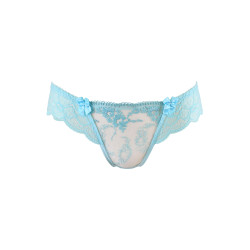 String tanga bleu V10128 Axami, lingerie sensuelle assortie au soutien-gorge dentelle bleu V-10121