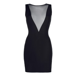 Robe noire V9209 Axami, dos nu orné d'un motif en dentelle florale sur fond couleur chair