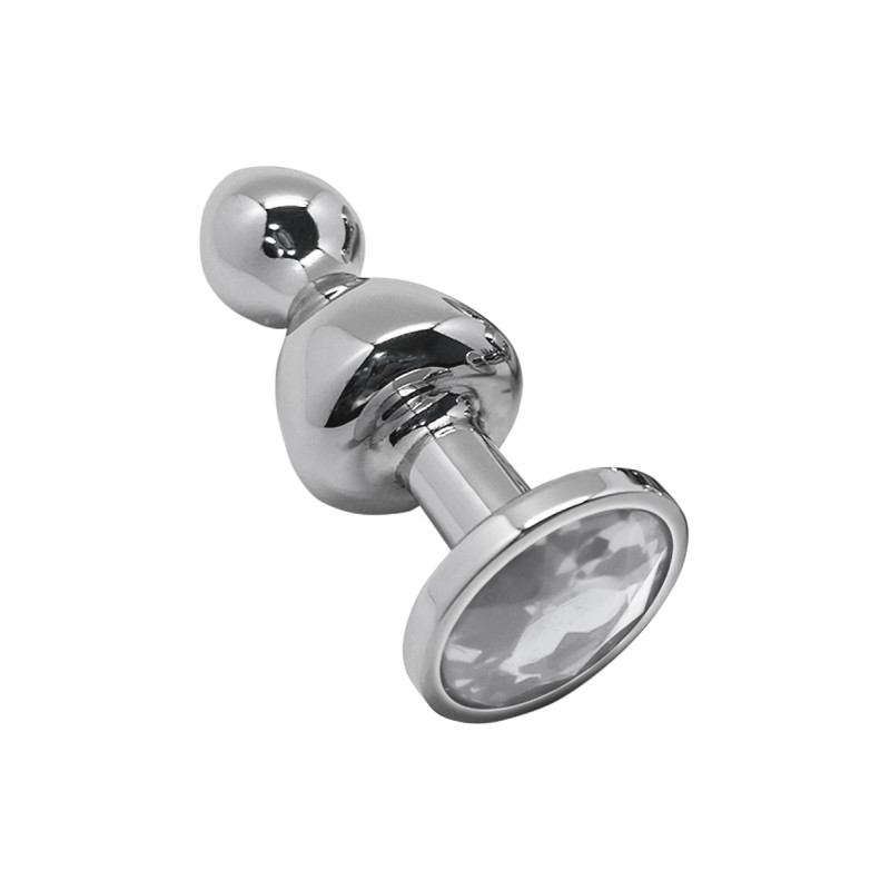 Plug bijou Lollypop transparent L Wooomy, 10,5 cm de long, 3,5 cm de diamètre, métal lisse et strass élégant