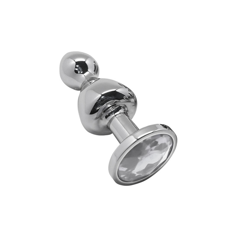 Plug bijou Lollypop transparent M Wooomy, dimensions 9,4 cm x 3,1 cm, métal hypoallergénique et sans phtalates