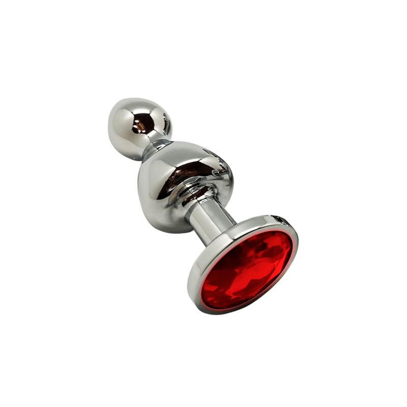 Plug bijou Lollypop rouge S Wooomy, design unisexe, métal lisse et hypoallergénique, strass rouge décoratif