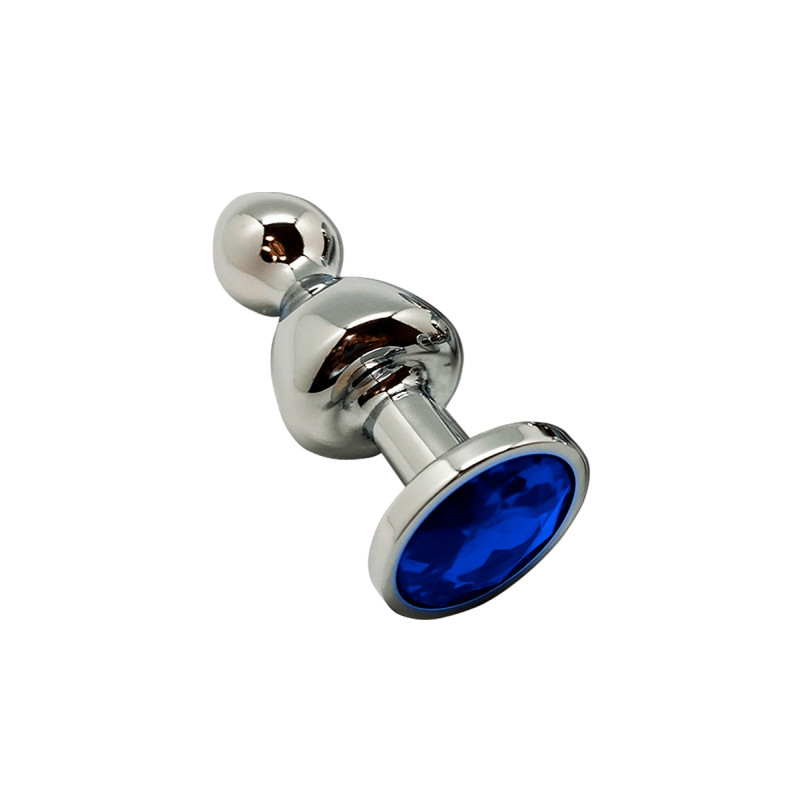 Plug bijou Lollypop bleu S métal double boule pour plaisir doux