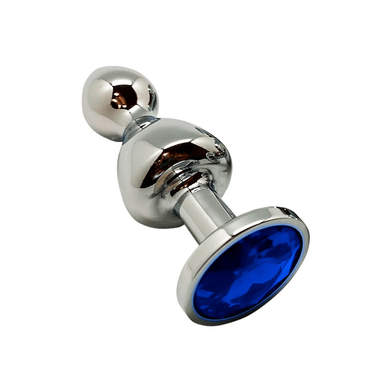 Plug bijou Lollypop bleu L métal double boule pour plaisir intense