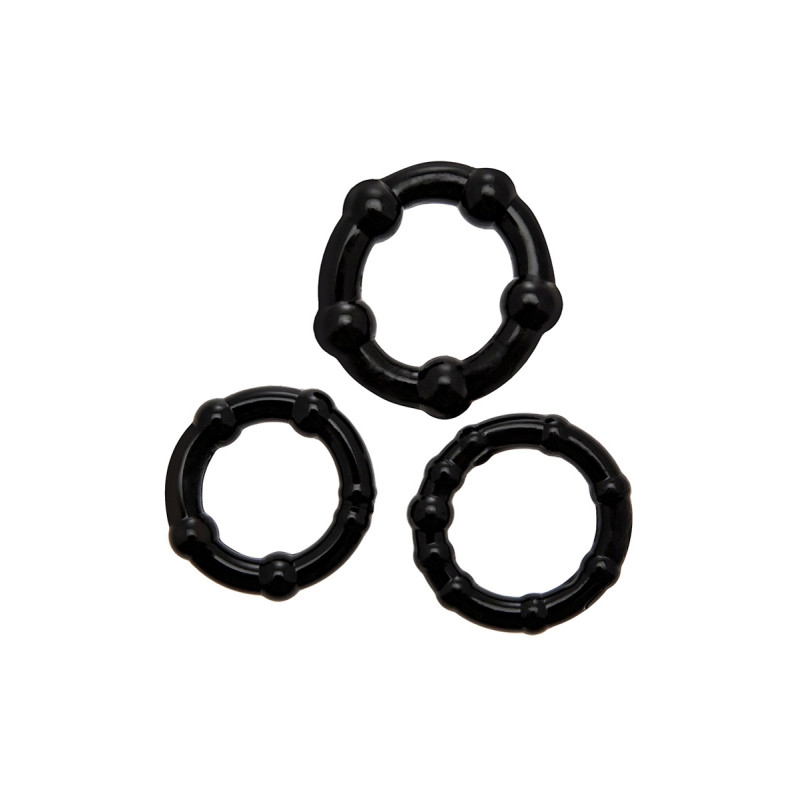 Set 3 Cockrings noir Babooom Wooomy anneaux extensibles TPE confort érection prolongée