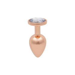 Plug bijou or rose M Litolu, aluminium lisse, strass transparent, confort et plaisir anal