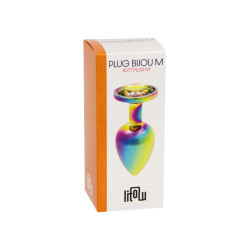 Plug bijou arc en ciel M aluminium brillant et strass arc-en-ciel sensuel