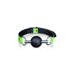 Bâillon boule phosphorescent Ouch cuir synthétique noir vert brillant