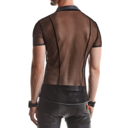 Polo en maille noire transparente Regnes tissu souple qui sculpte dos, épaules et pectoraux