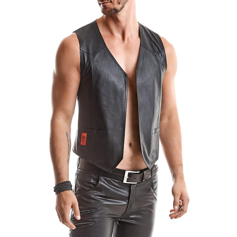 Gilet en wetlook Regnes coupé boléro élégant détails géométriques et ceinture métal