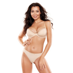 Soutien-gorge push-up beige V10341 Axami décolleté raffiné noeud satin féminin