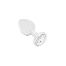 Plug bijou L'élégant S aluminium lisse, strass clair, parfait pour initiation anal élégante