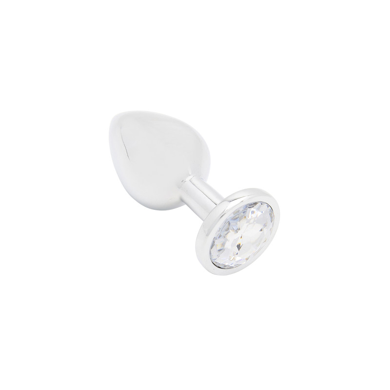 Plug bijou L'élégant S aluminium lisse, strass clair, parfait pour initiation anal élégante
