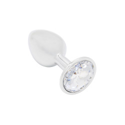 Plug bijou L'élégant M aluminium extra lisse, bijou strass transparent, dimensions 8,5x3,5 cm