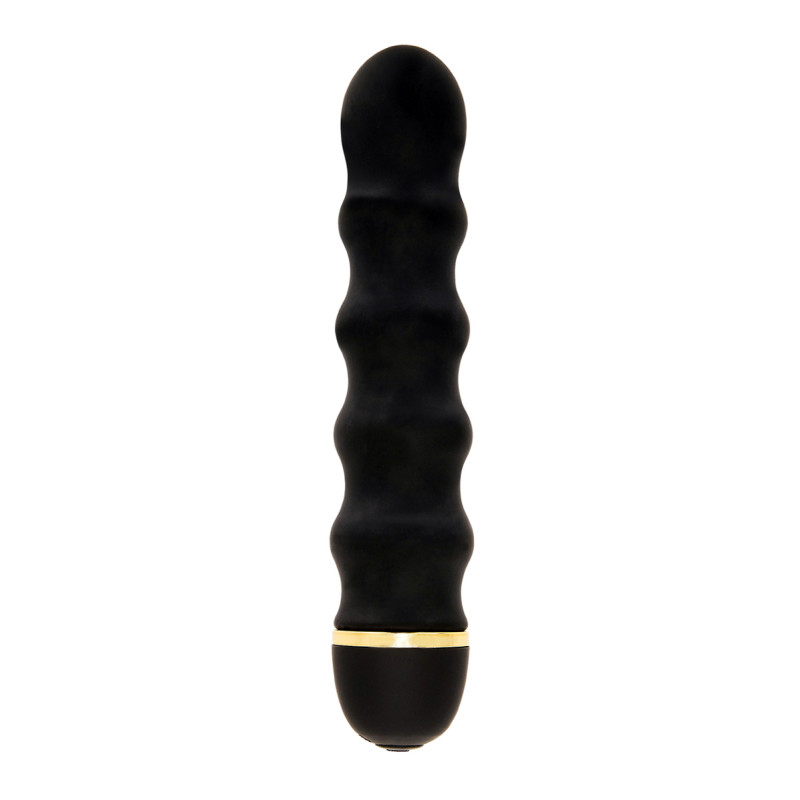 Vibromasseur Le Glamour noir doré silicone doux pour stimulation vaginale intense et courbes sensuelles